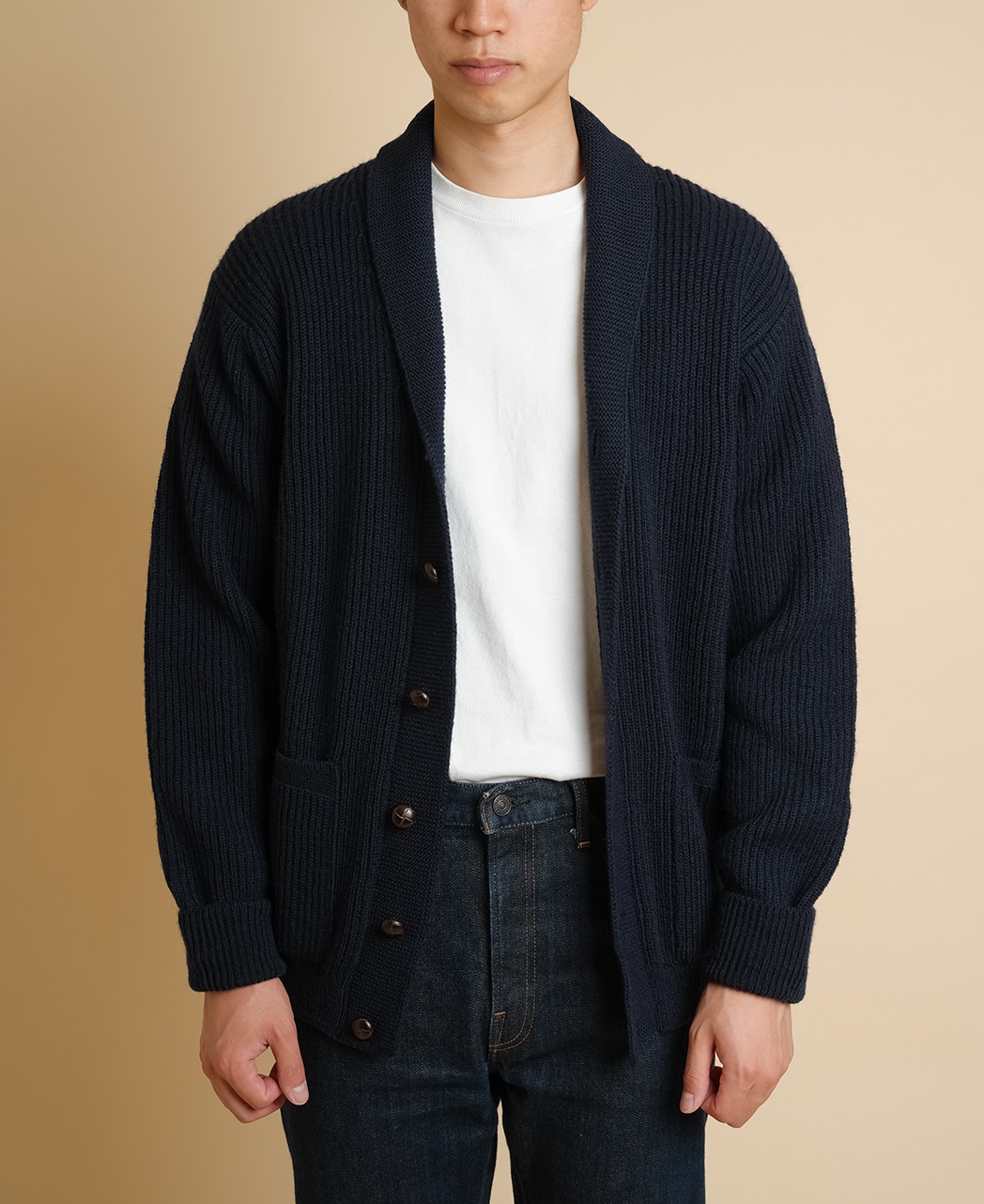 鎌倉シャツ ショールカラーケーブルカーディガン ウールカシミヤ（7ゲージ） 鎌倉シャツ ショールカラーケーブルカーディガン ウールカシミヤ（7