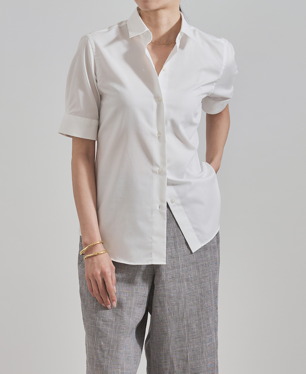 半袖シャツ/ボックスプリーツ / パナマ織り