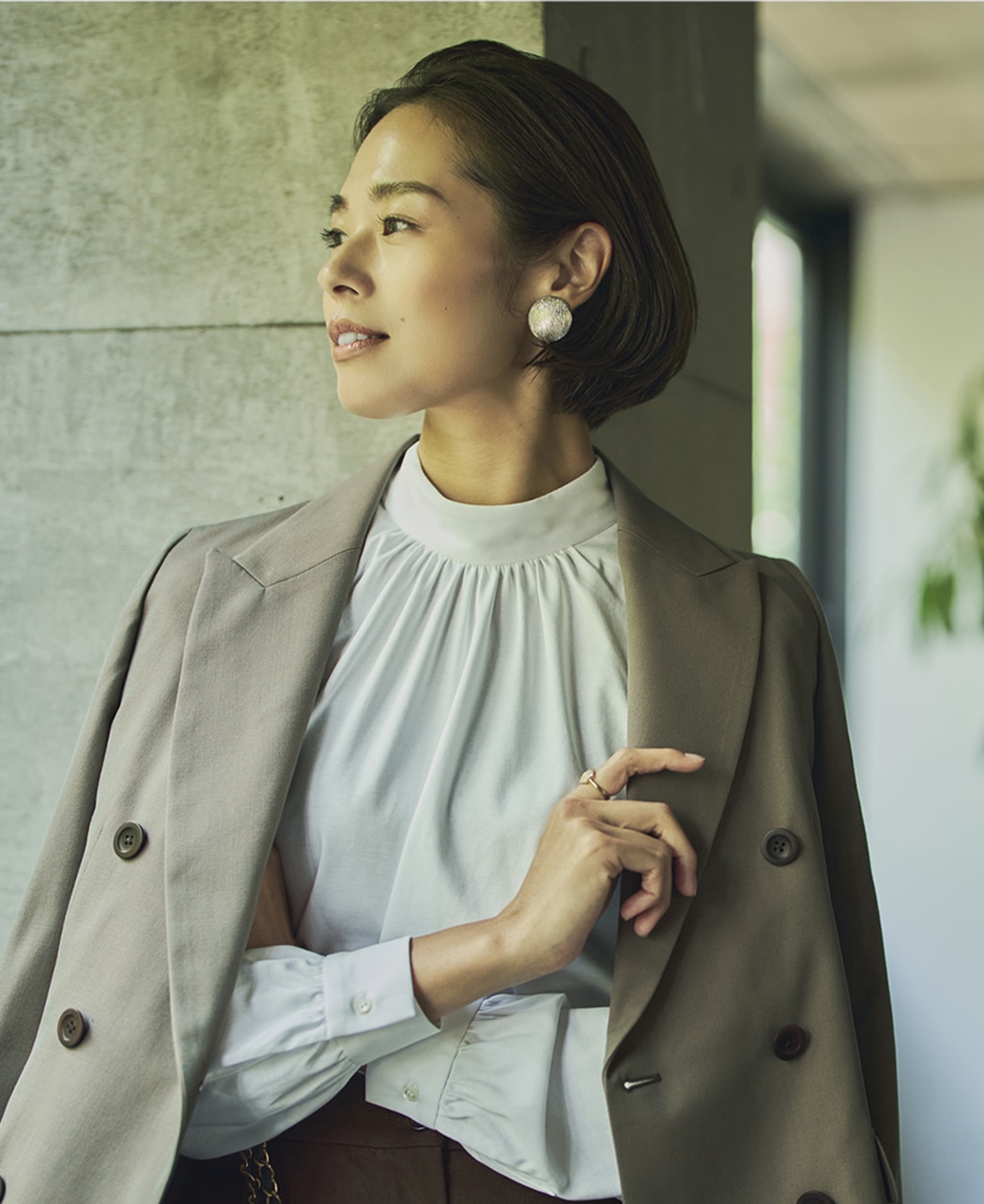 スタンドギャザーブラウス/スーピマコットン