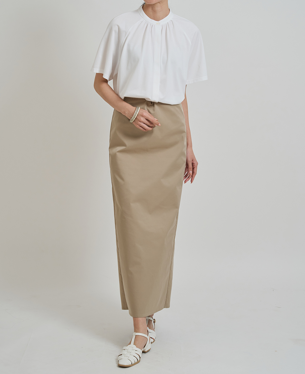 半袖シャツ/スタンドギャザー