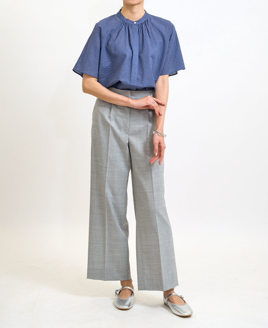 半袖シャツ / 4月中旬発送予定/スタンドギャザー