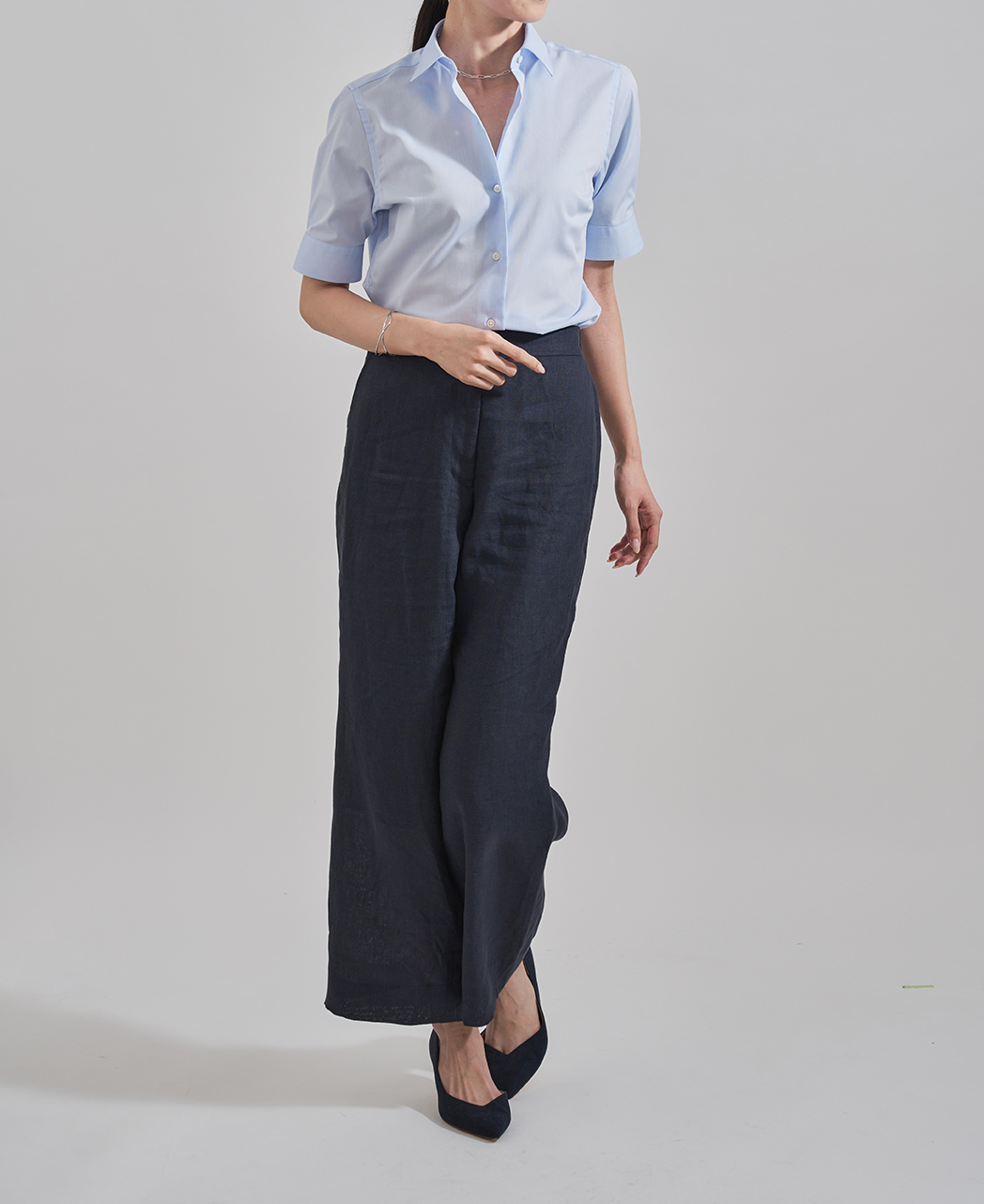 半袖シャツ/ボックスプリーツ / パナマ織り