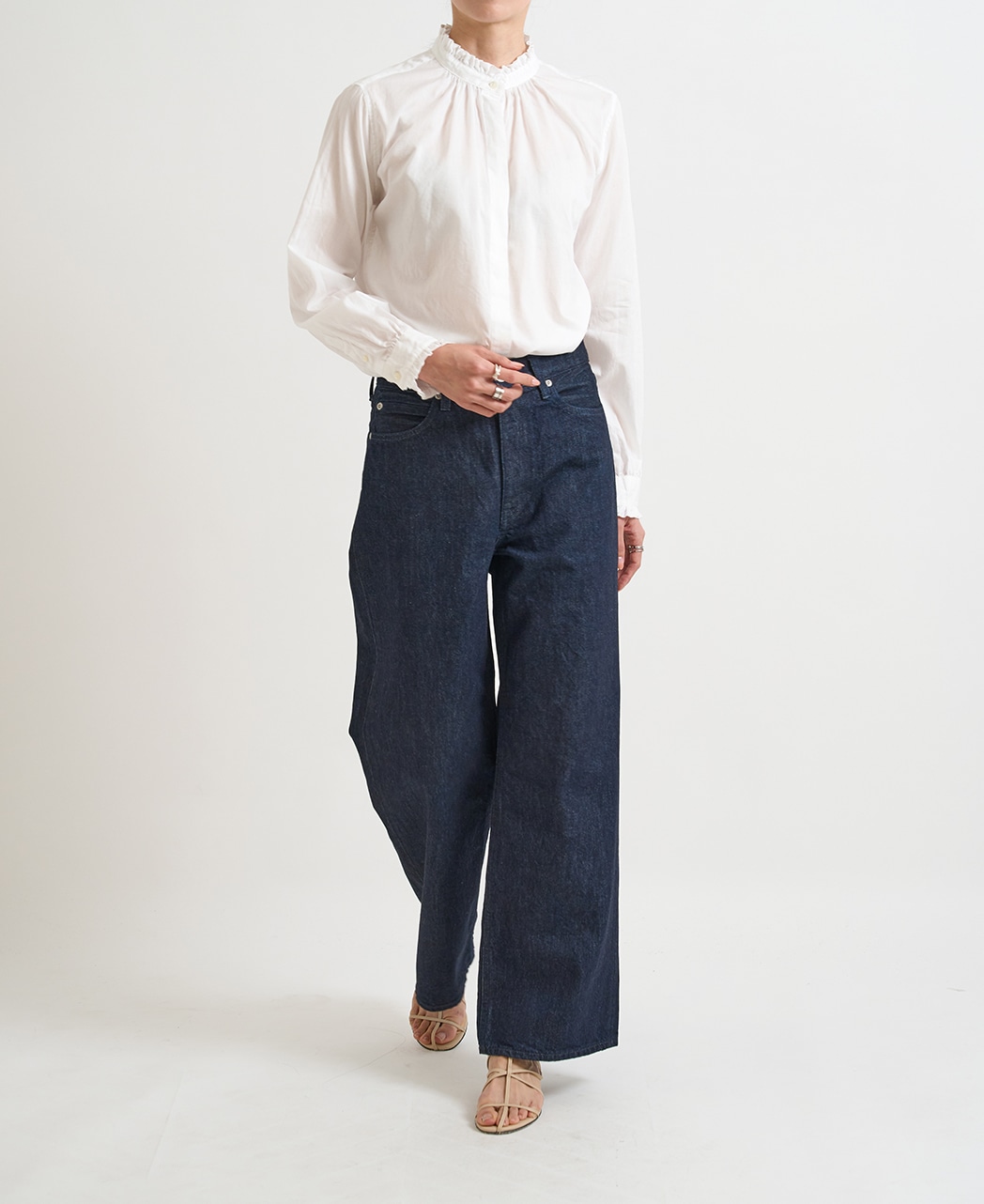 長袖シャツ/スタンドフリル