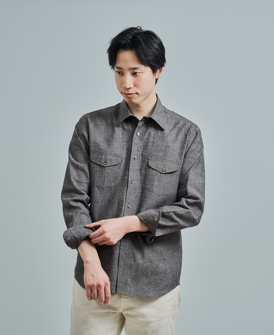 カジュアルシャツ / 3月中旬以降発送予定/ダブルポケット/ブラックシャンブレー