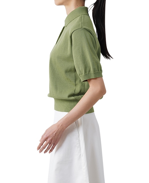 ニットポロシャツ(38サイズ / Mサイズ グリーン系): レディース 