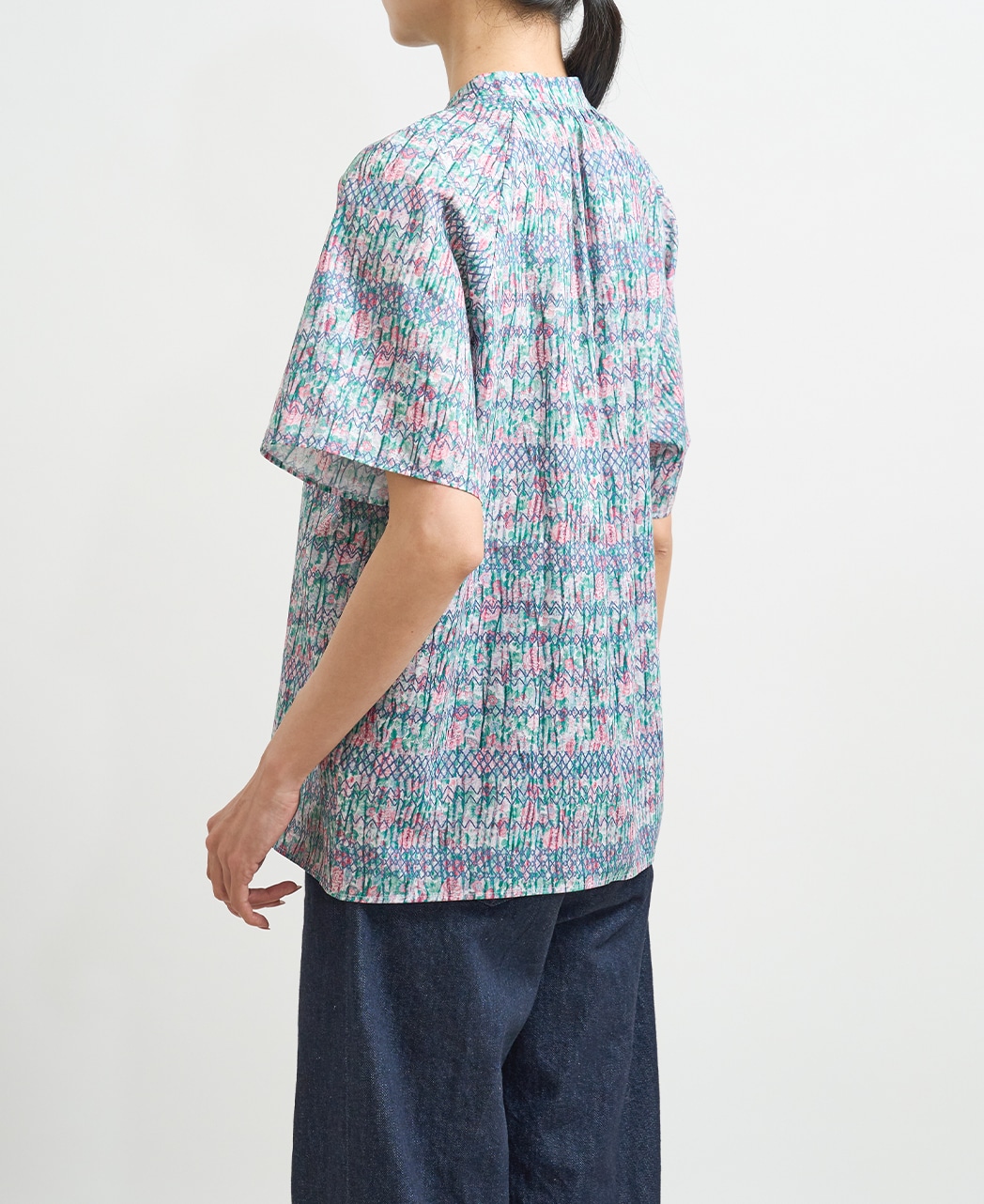 半袖シャツ/スタンドギャザー