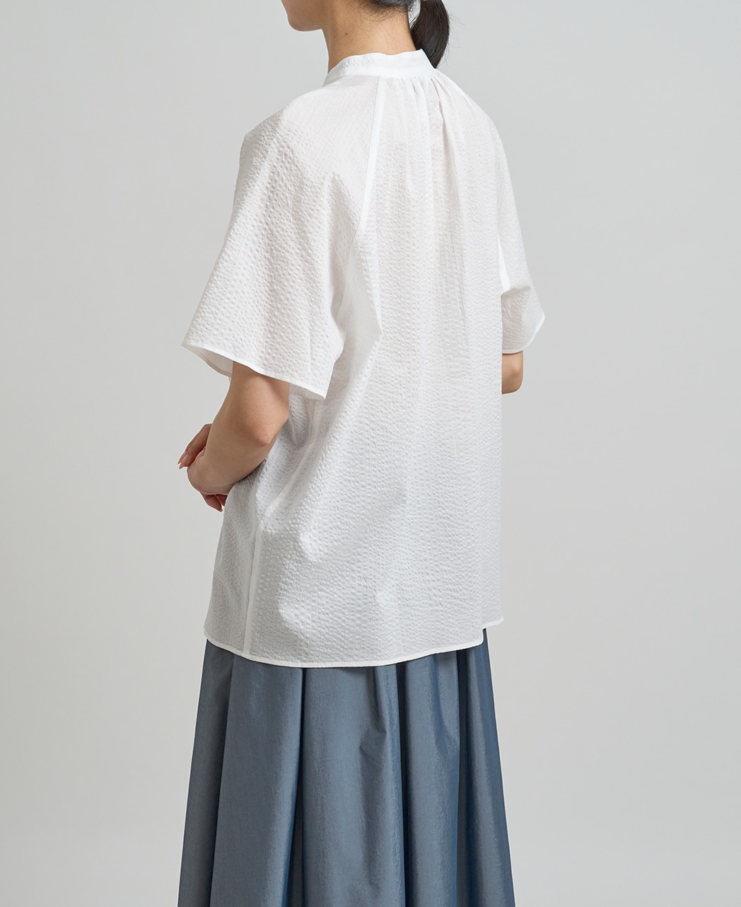 半袖シャツ / 4月中旬発送予定/スタンドギャザー