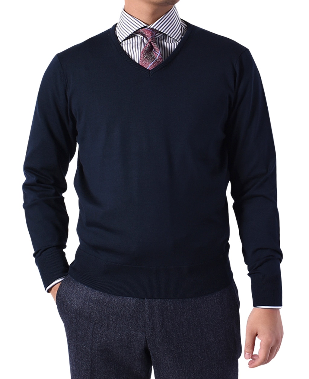 Vネックセーター(48 ブルー系) メンズ メーカーズシャツ鎌倉 公式通販 日本製ワイシャツ