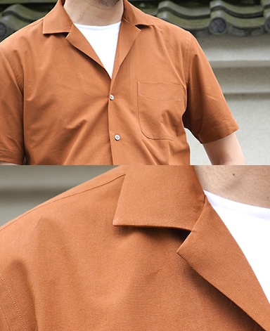半袖シャツ（オープンカラー）/綿×和紙