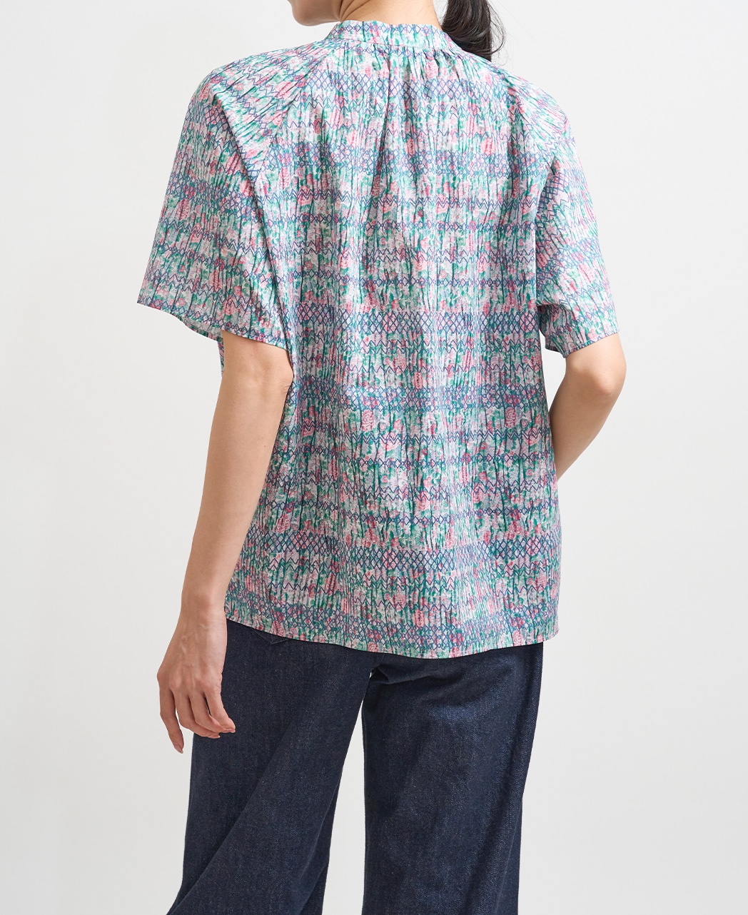 半袖シャツ/スタンドギャザー