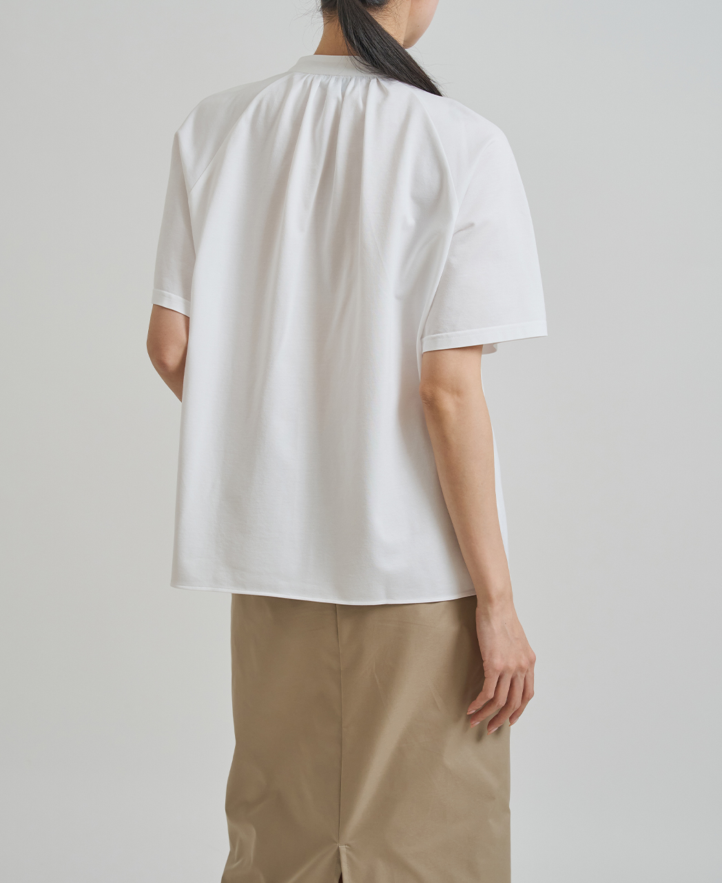 半袖シャツ/スタンドギャザー