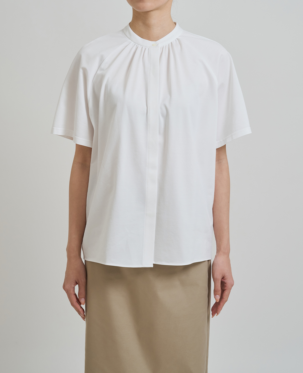 半袖シャツ/スタンドギャザー