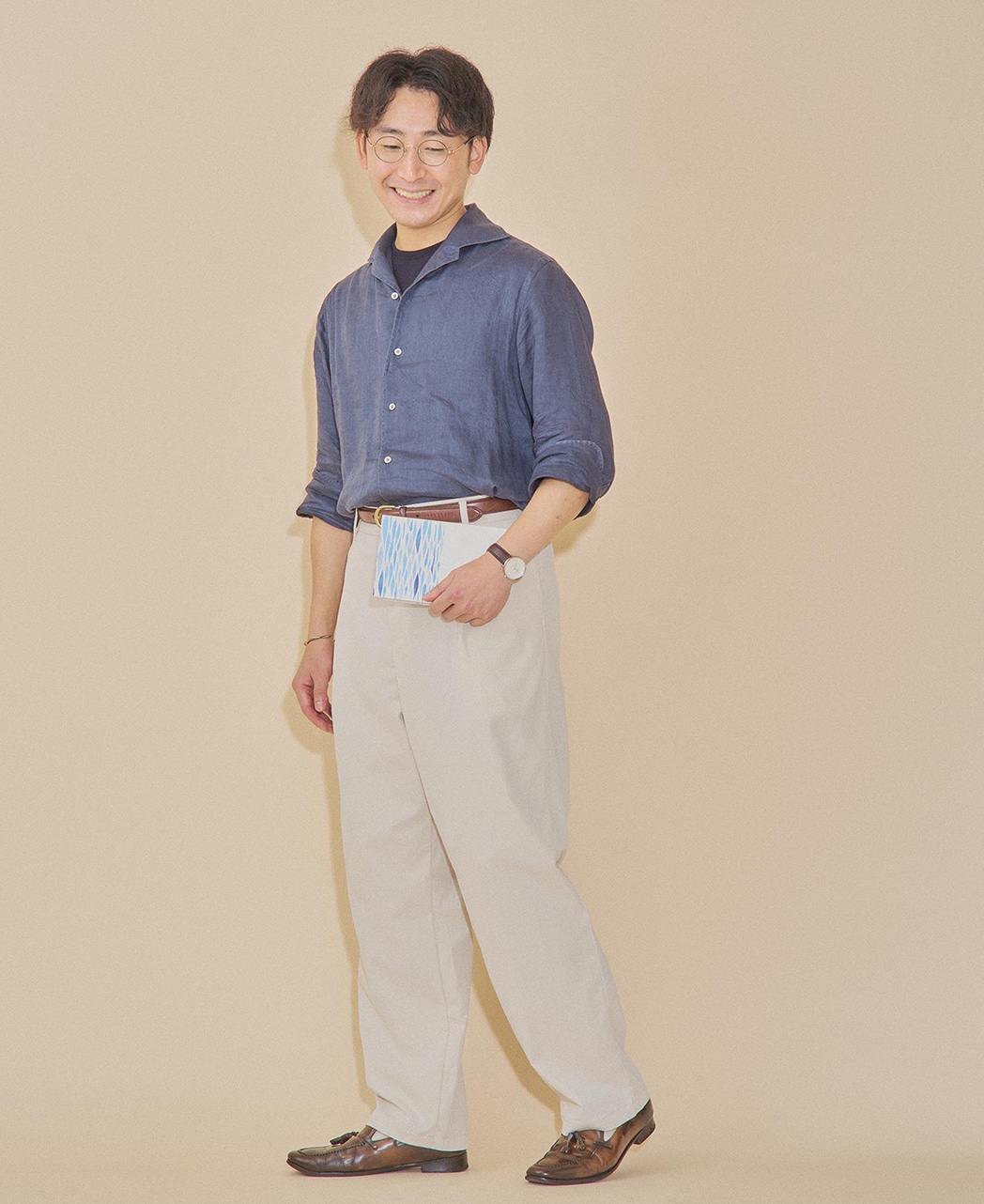 メリノウールTシャツ/ポケット付き / ネイビー系
