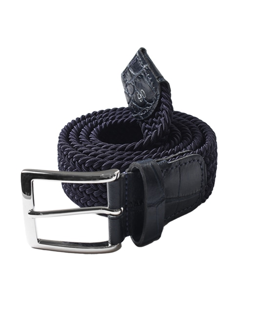 イタリア製 LEATER×COTTON MESH BELT 9018 110 紺