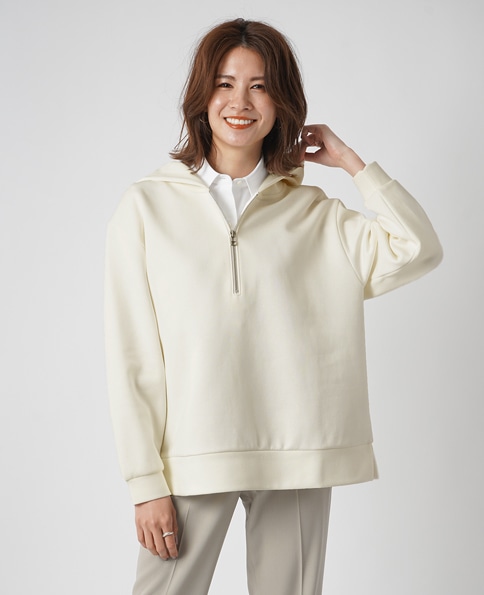 ハーフジップパーカー Freeサイズ 白 レディース メーカーズシャツ鎌倉 公式通販 日本製ワイシャツ ニットシャツ ネクタイ ブラウス