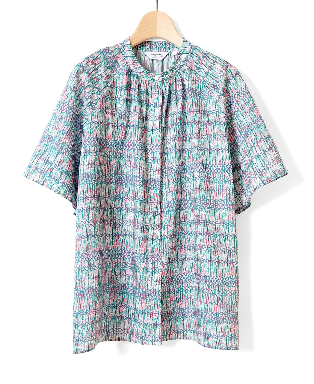 半袖シャツ/スタンドギャザー