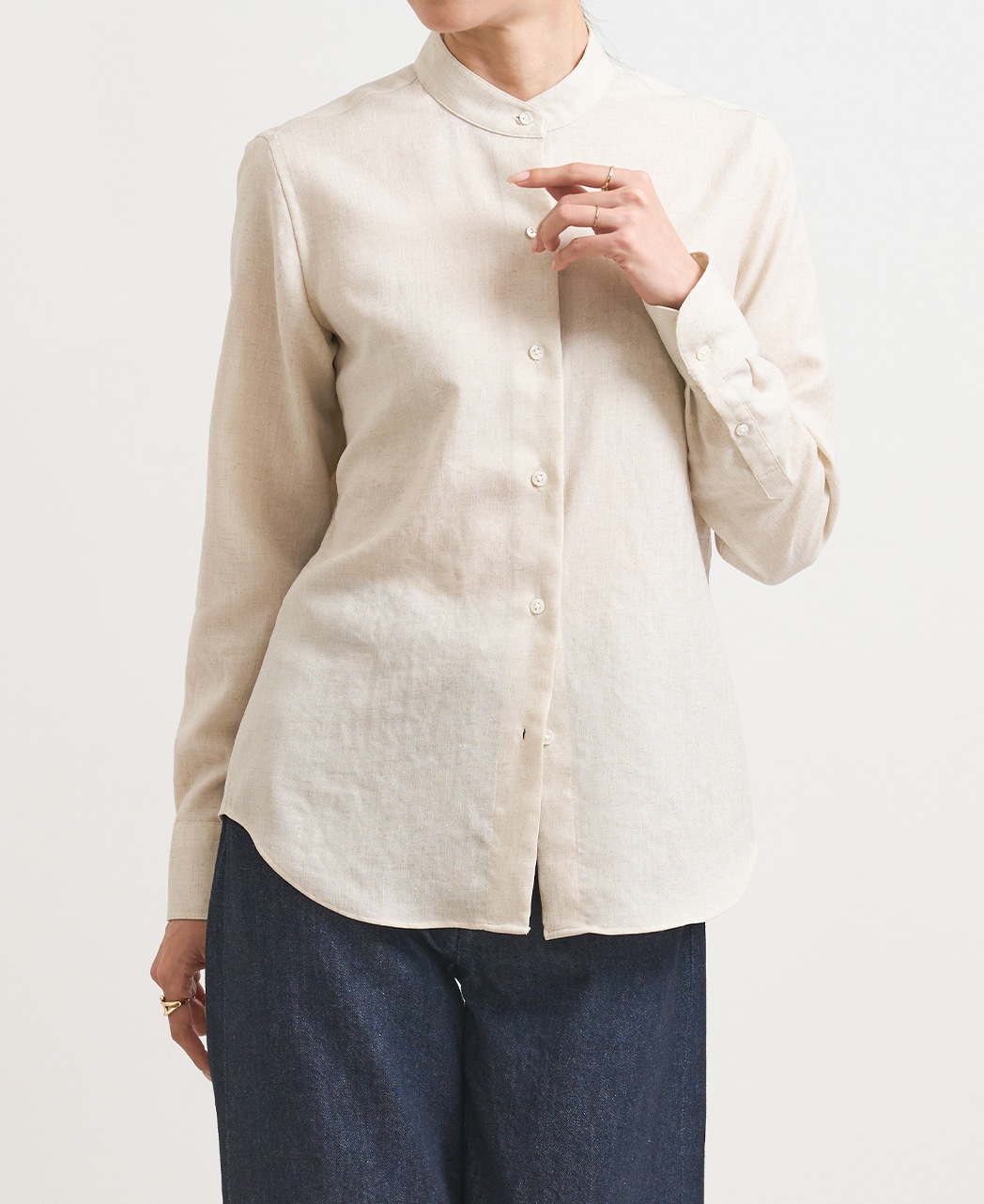 長袖シャツ / 5月中旬発送予定/スタンドカラー / アイアス(麻調合繊)