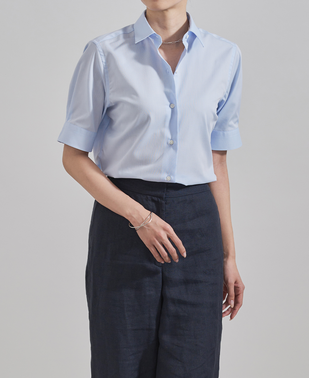 半袖シャツ/ボックスプリーツ / パナマ織り