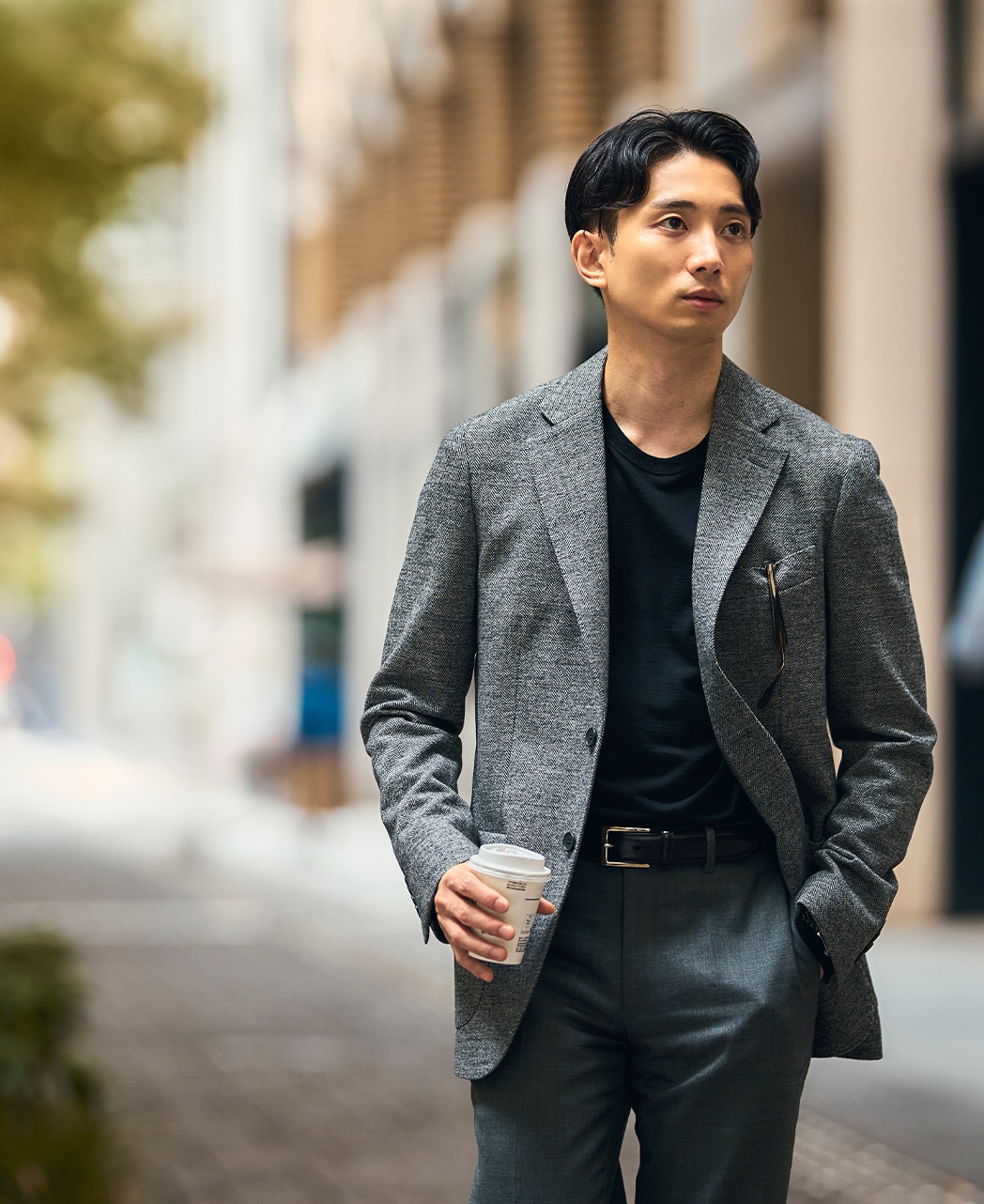 ウールストレッチジャケット/ヘリンボーン