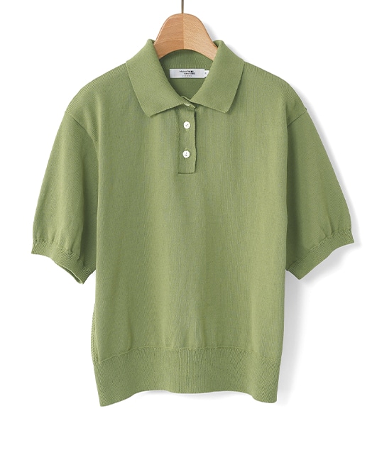 ニットポロシャツ(38サイズ / Mサイズ グリーン系): レディース 